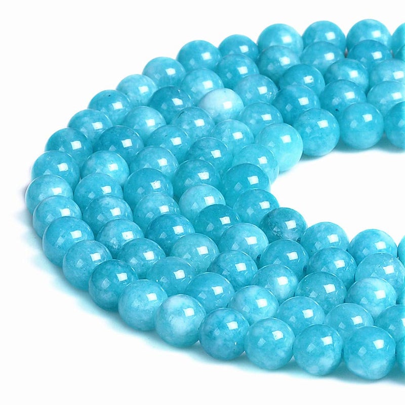 PLTbeads خرز الأحجار الكريمة الطبيعية PLTbeads خرز دائري ناعم تقريبا 15 بوصة لصنع الأساور والقلائد (8 مم، جاد مزرق بالأمازونيت) - Image 1